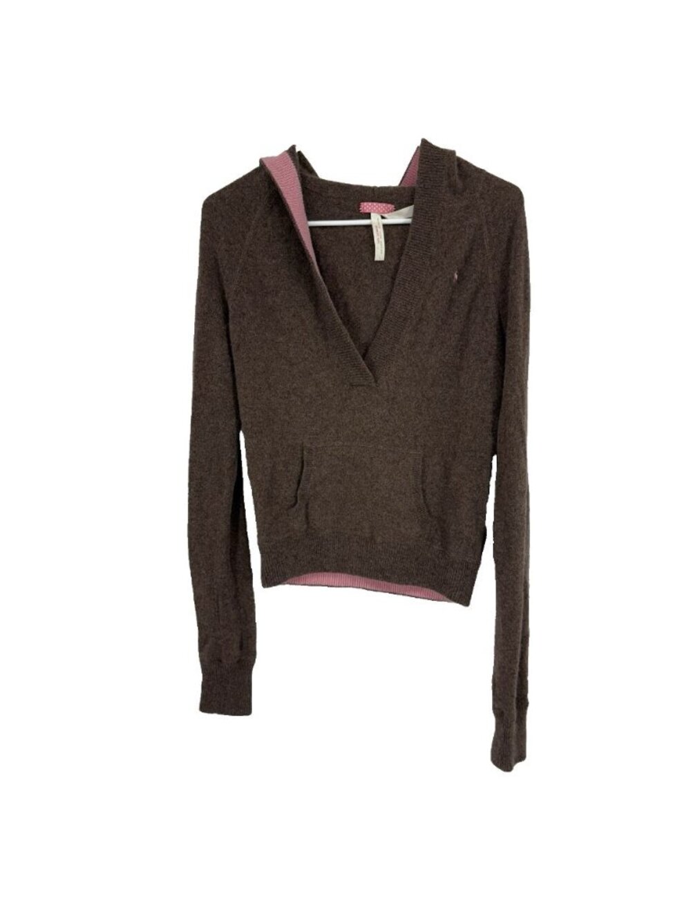 VTG Abercrombie & Fitch Junior L 100% Cashmere Sweater Crop Hood Brown Y2K Top